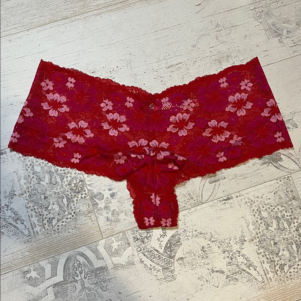 Victoria's Secret Body By Victoria Red And Pink Floral Lace Shortie Panties Xl